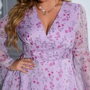 Dresses | Boho Floral Print Plunging V Neckline Flounce Sleeve Mini ...